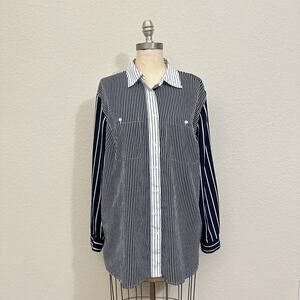 LAUREN RALPH LAUREN Shirt Black White Striped Button Down Preppy